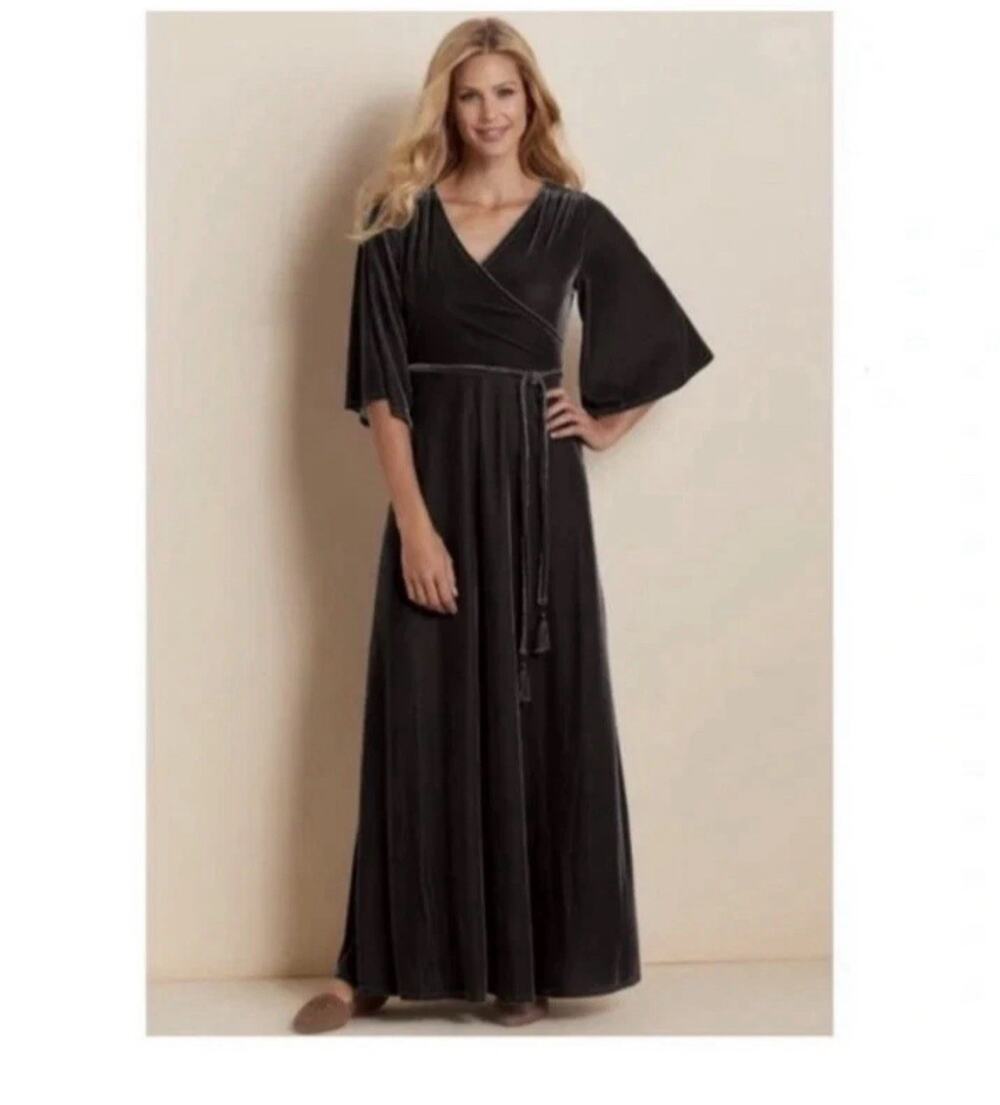 Soft Surroundings charcoal Velvet Faux Wrap Maxi Dress Wedding Dress XL P